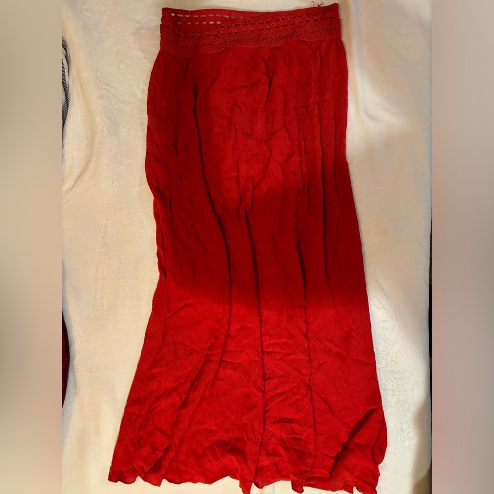 Red mid-length skirt